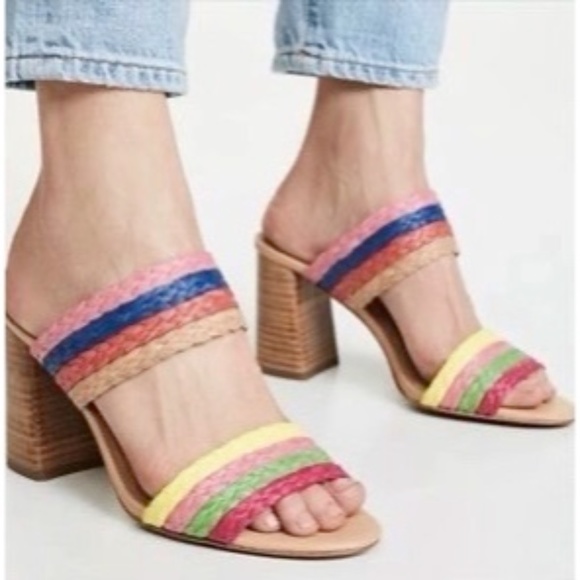 Alice + Olivia Shoes - Alice + Olivia Leeda Rainbow Raffia Block Heels